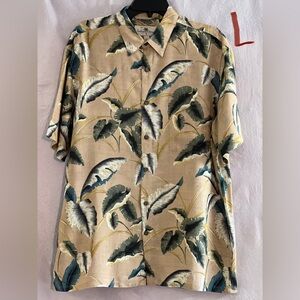 MENS TAN SHIRT WITH GREEN & WHITE LEAVES